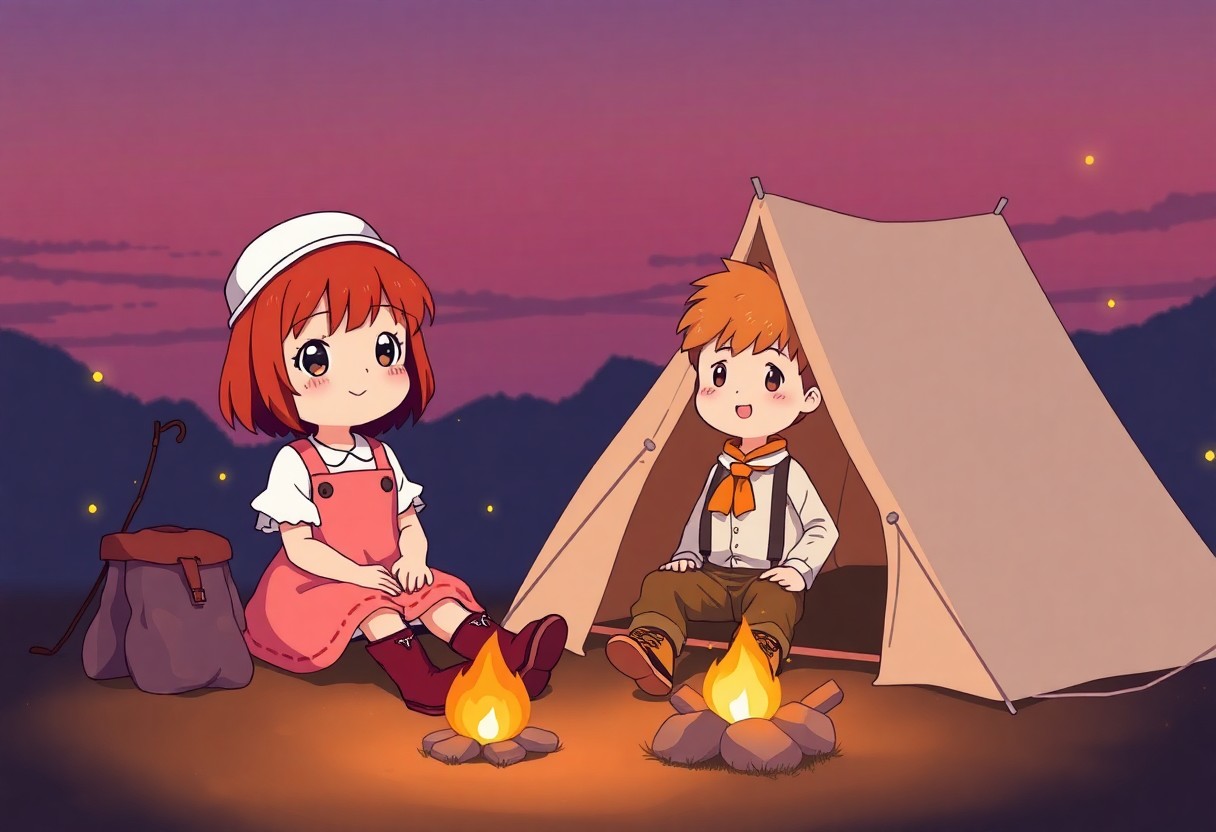 Two bebos camping at dusk